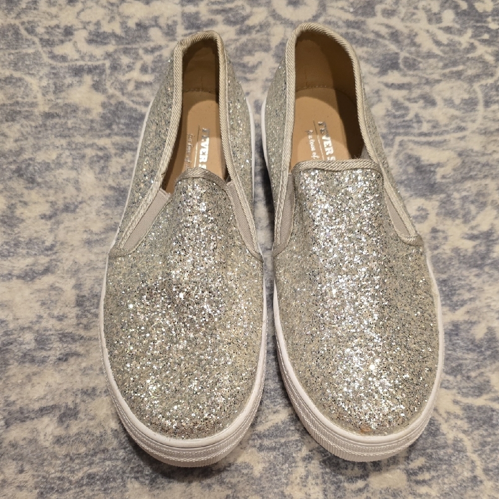 Silver Glitter Slip-On Loafers